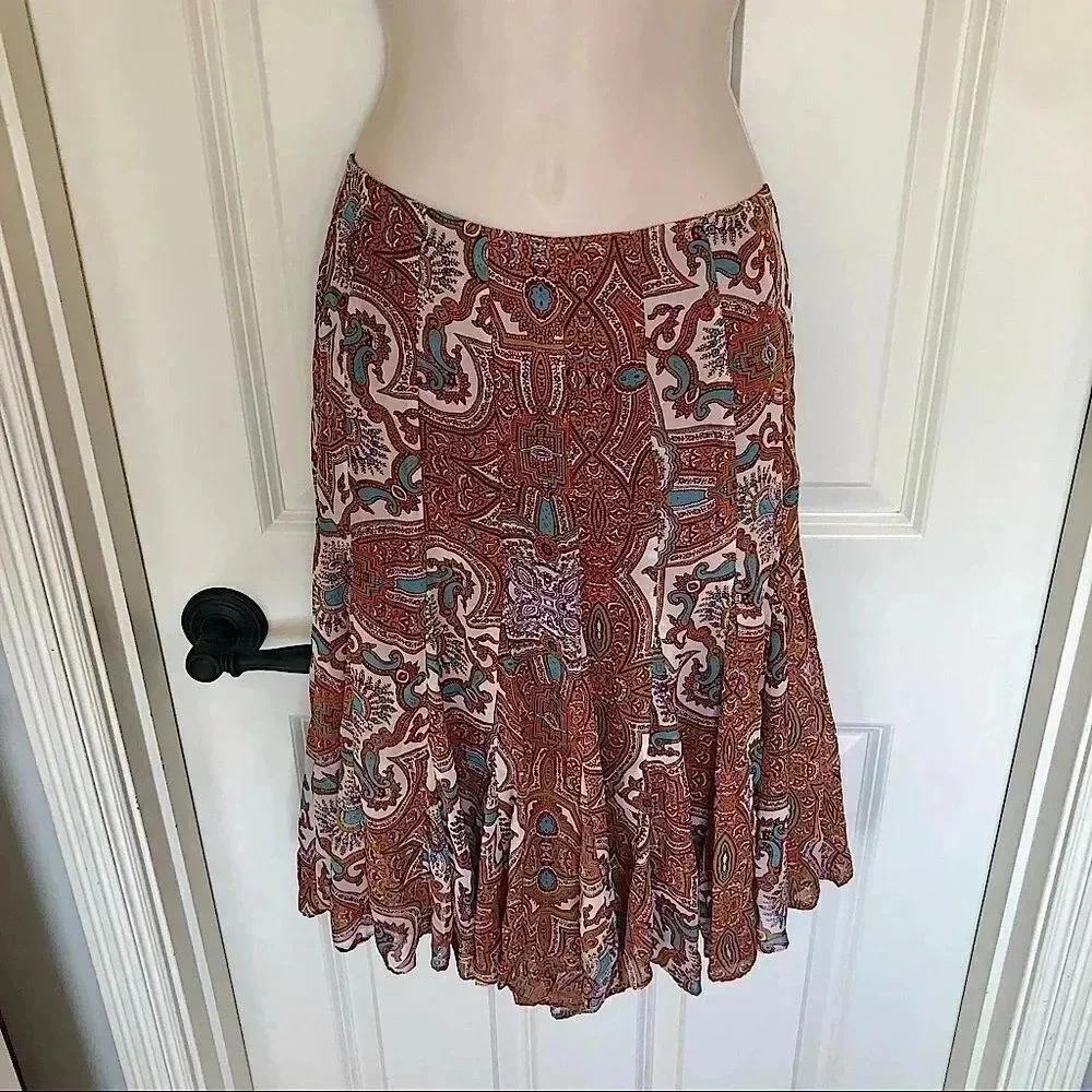 𝅺Nicole By Nicole Miller brown paisley skirt 14‎